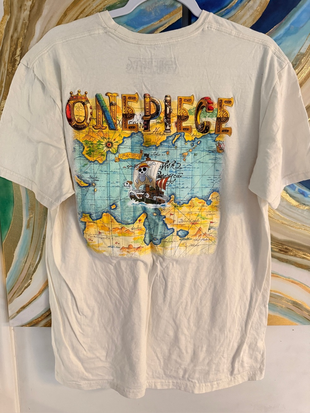 Onepiece Beige Graphic Map T-Shirt